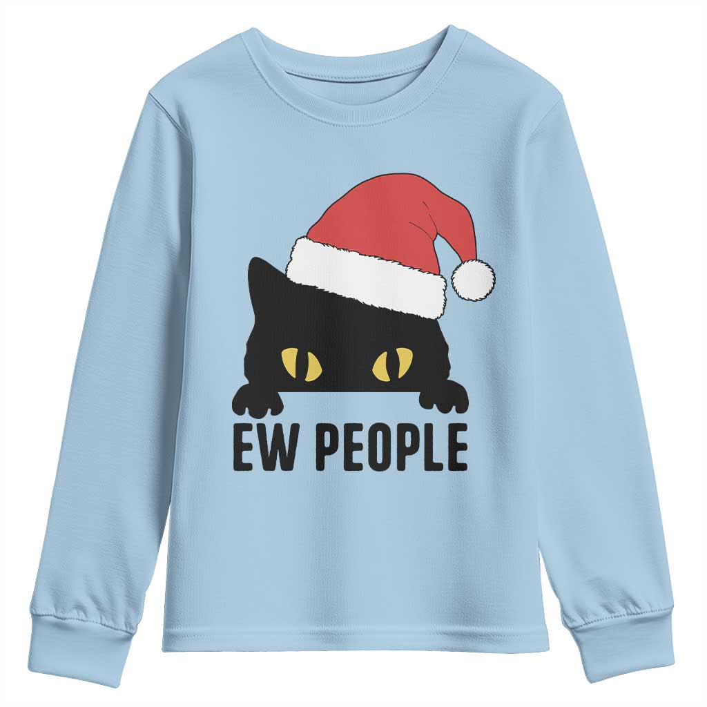 Funny Cat Christmas Youth Sweatshirt Ew People Anti Social Grumpy Cat Xmas TS14 Light Blue Print Your Wear