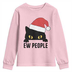 Funny Cat Christmas Youth Sweatshirt Ew People Anti Social Grumpy Cat Xmas TS14 Light Pink Print Your Wear