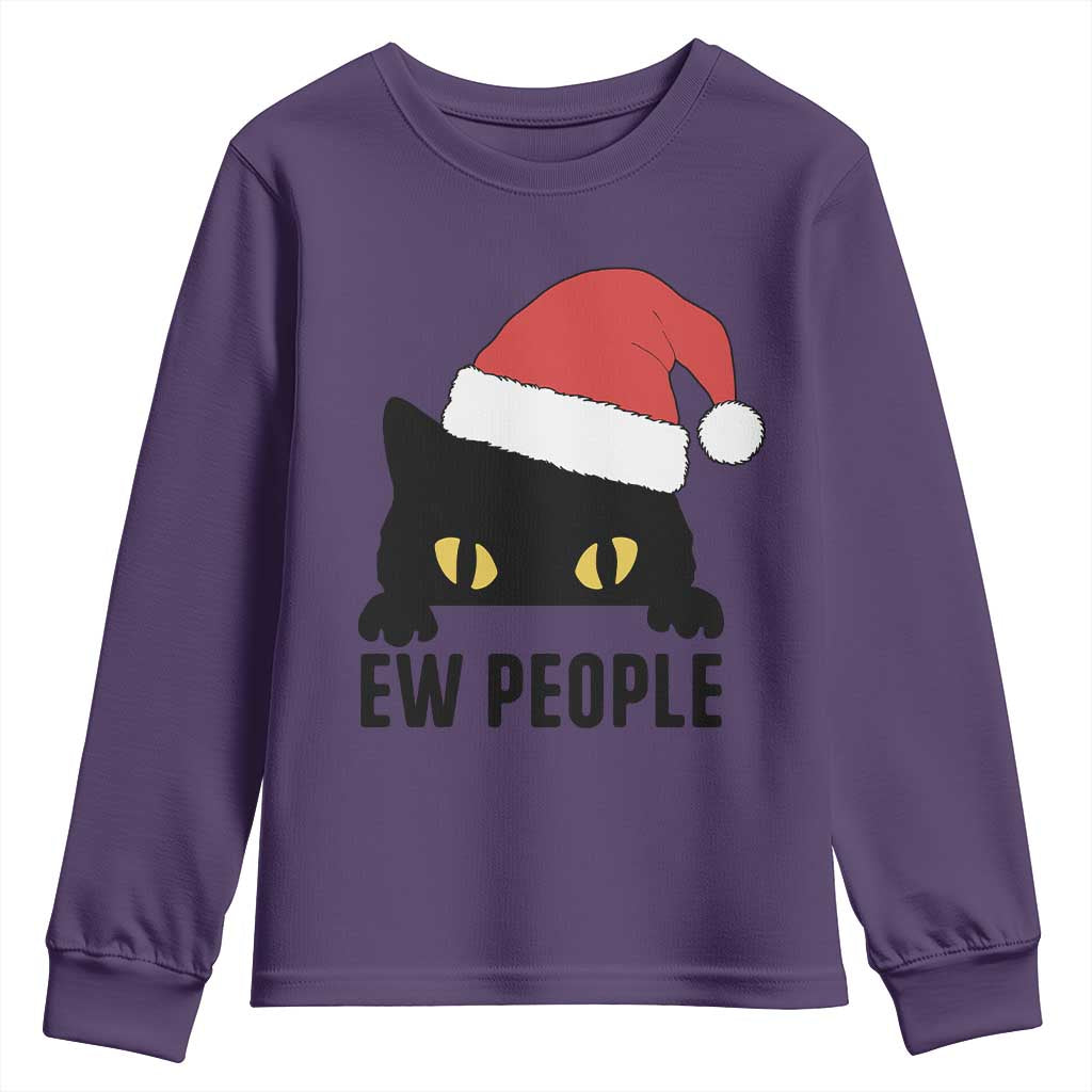 Funny Cat Christmas Youth Sweatshirt Ew People Anti Social Grumpy Cat Xmas TS14 Purple Print Your Wear