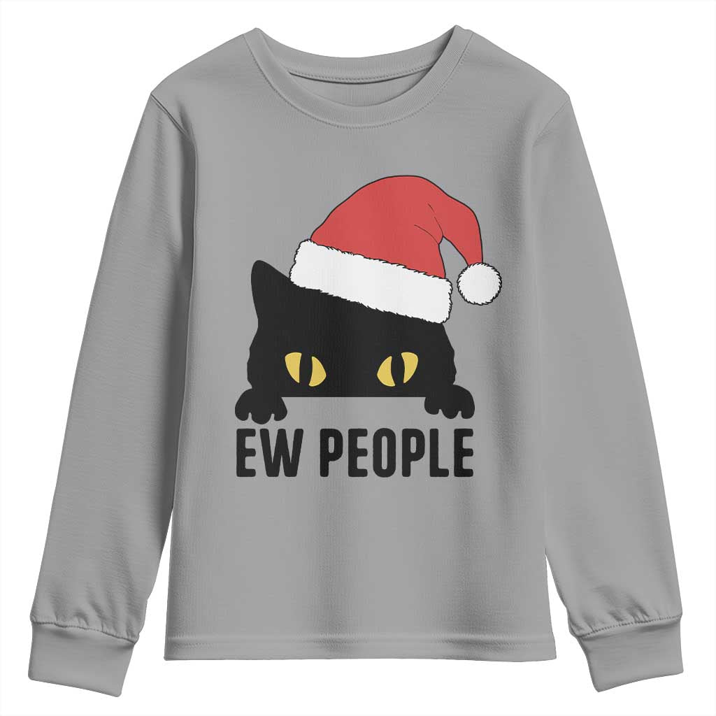 Funny Cat Christmas Youth Sweatshirt Ew People Anti Social Grumpy Cat Xmas TS14 Sport Gray Print Your Wear