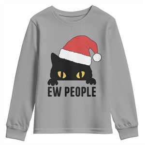 Funny Cat Christmas Youth Sweatshirt Ew People Anti Social Grumpy Cat Xmas TS14 Sport Gray Print Your Wear