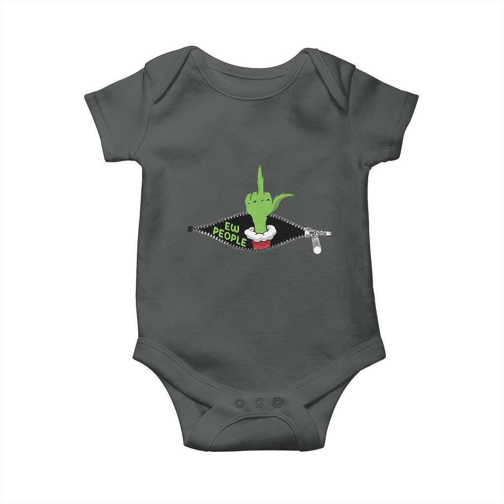 Funny Elf Hand Christmas Baby Onesie Ew People Anti Socaial Xmas TS14 Dark Heather Print Your Wear