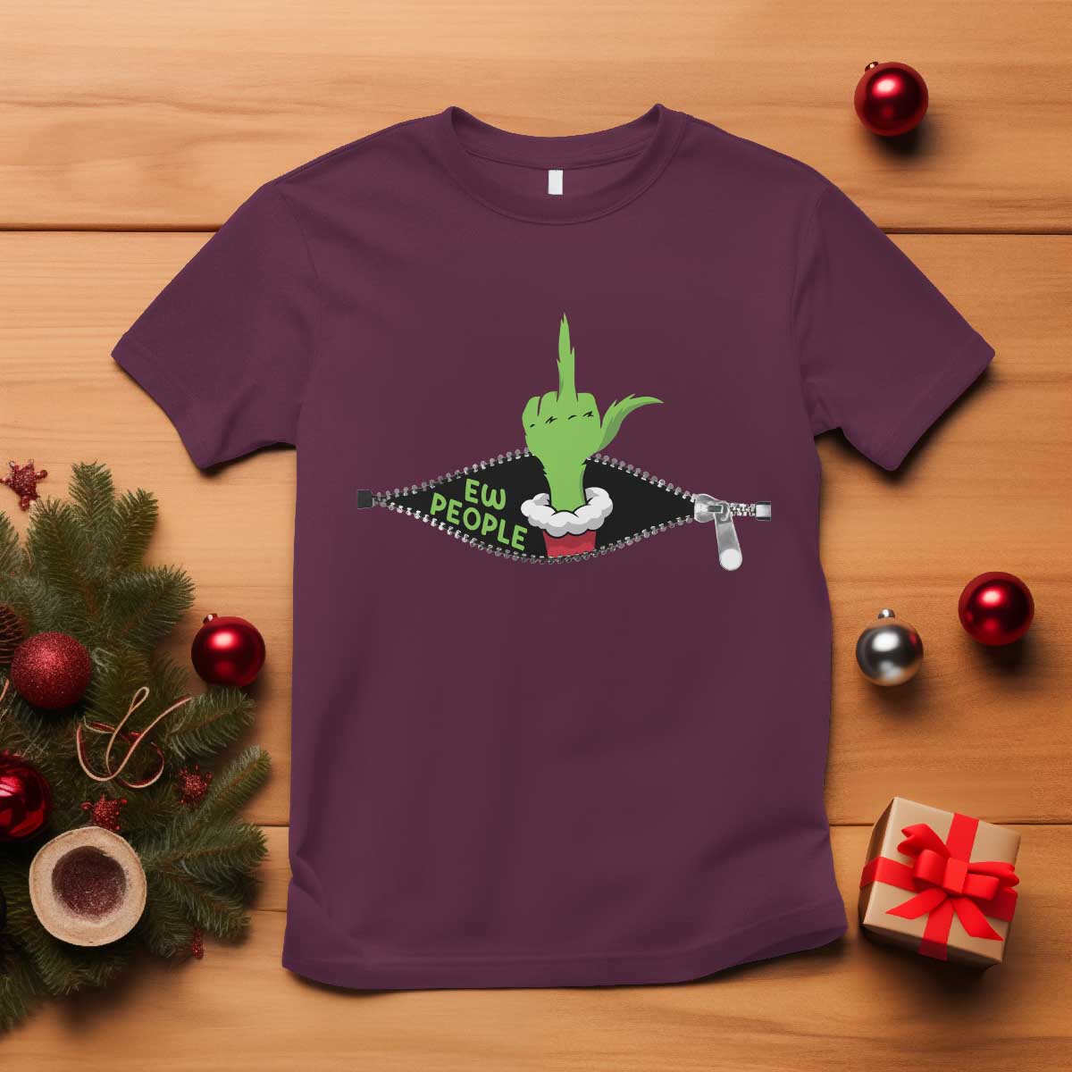 Funny Elf Hand Christmas T Shirt Ew People Anti Socaial Xmas TS14 Maroon Print Your Wear