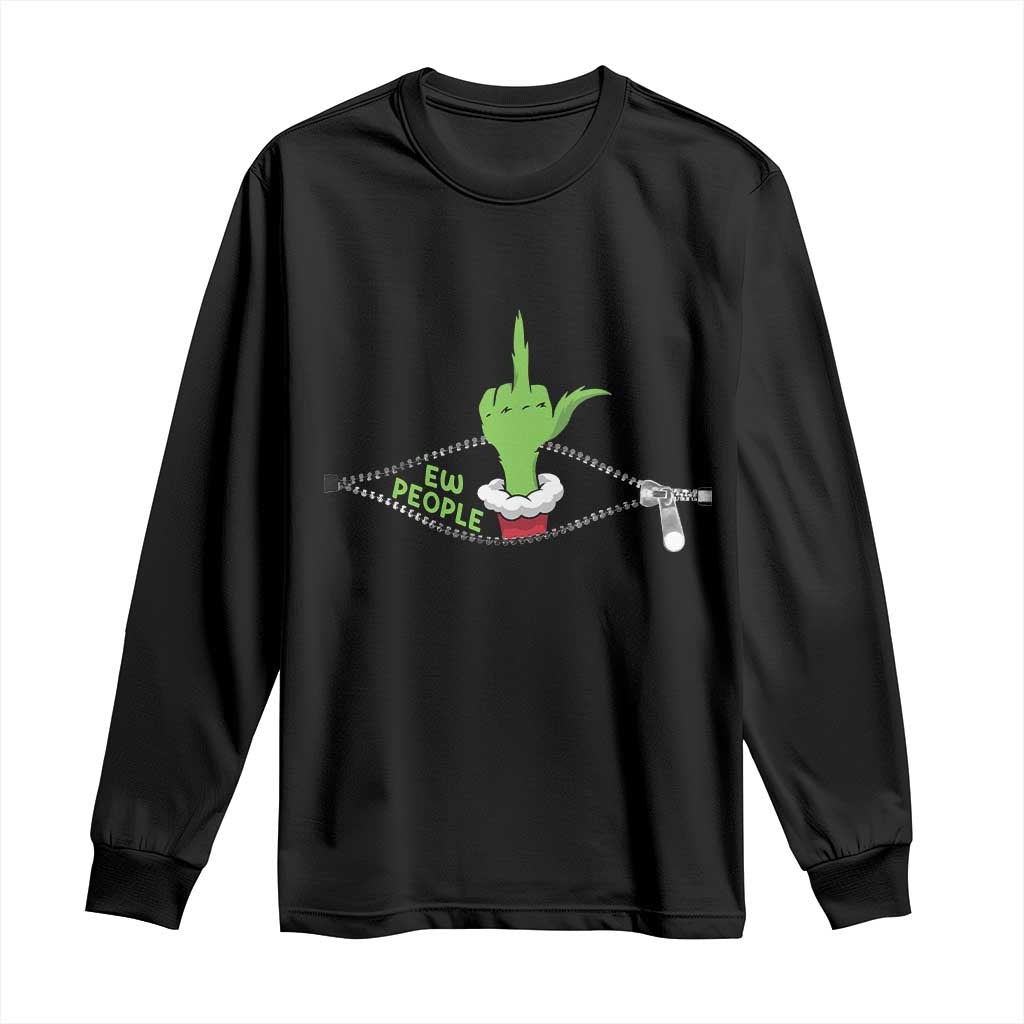Funny Elf Hand Christmas Long Sleeve Shirt Ew People Anti Socaial Xmas TS14 Black Print Your Wear