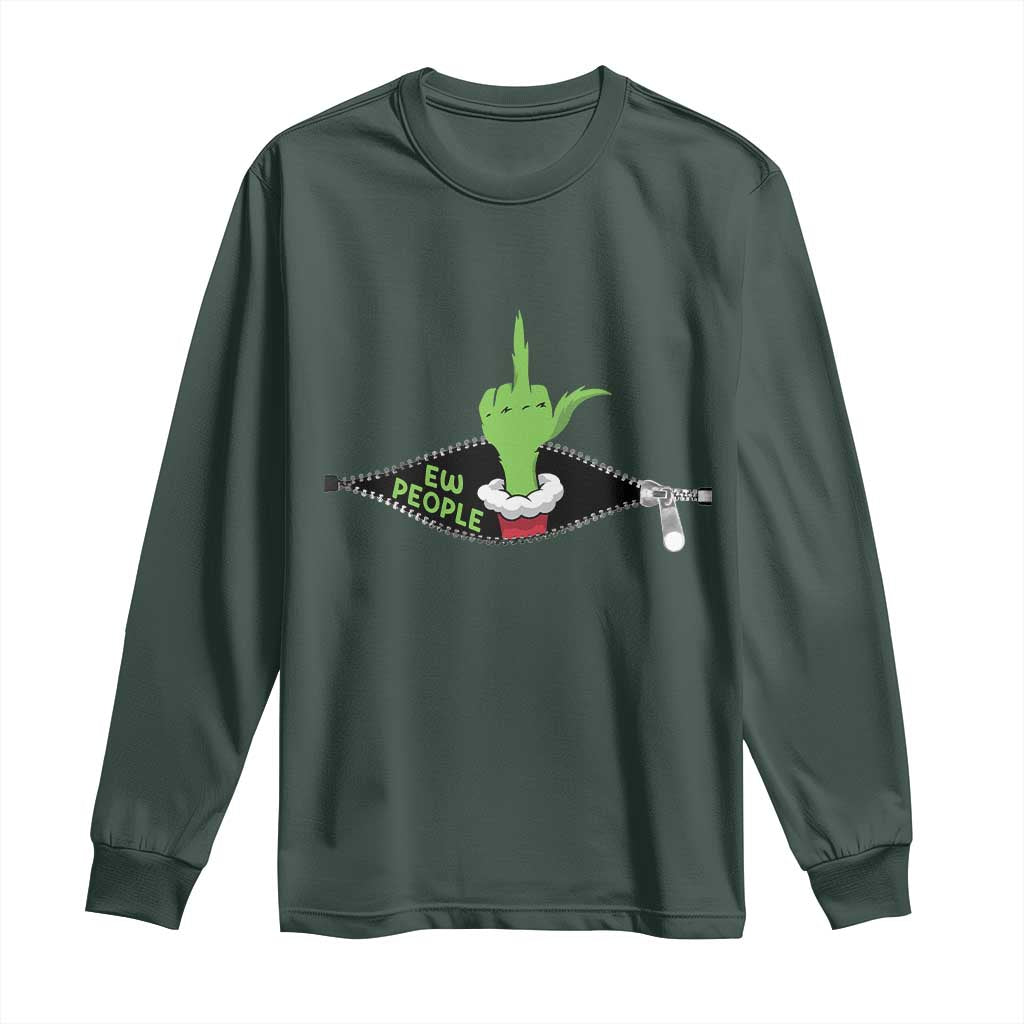 Funny Elf Hand Christmas Long Sleeve Shirt Ew People Anti Socaial Xmas TS14 Dark Forest Green Print Your Wear