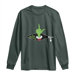 Funny Elf Hand Christmas Long Sleeve Shirt Ew People Anti Socaial Xmas TS14 Dark Forest Green Print Your Wear