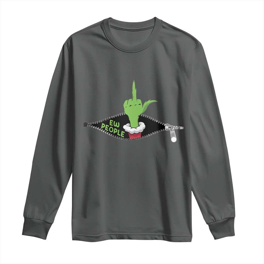 Funny Elf Hand Christmas Long Sleeve Shirt Ew People Anti Socaial Xmas TS14 Dark Heather Print Your Wear