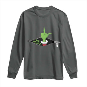 Funny Elf Hand Christmas Long Sleeve Shirt Ew People Anti Socaial Xmas TS14 Dark Heather Print Your Wear