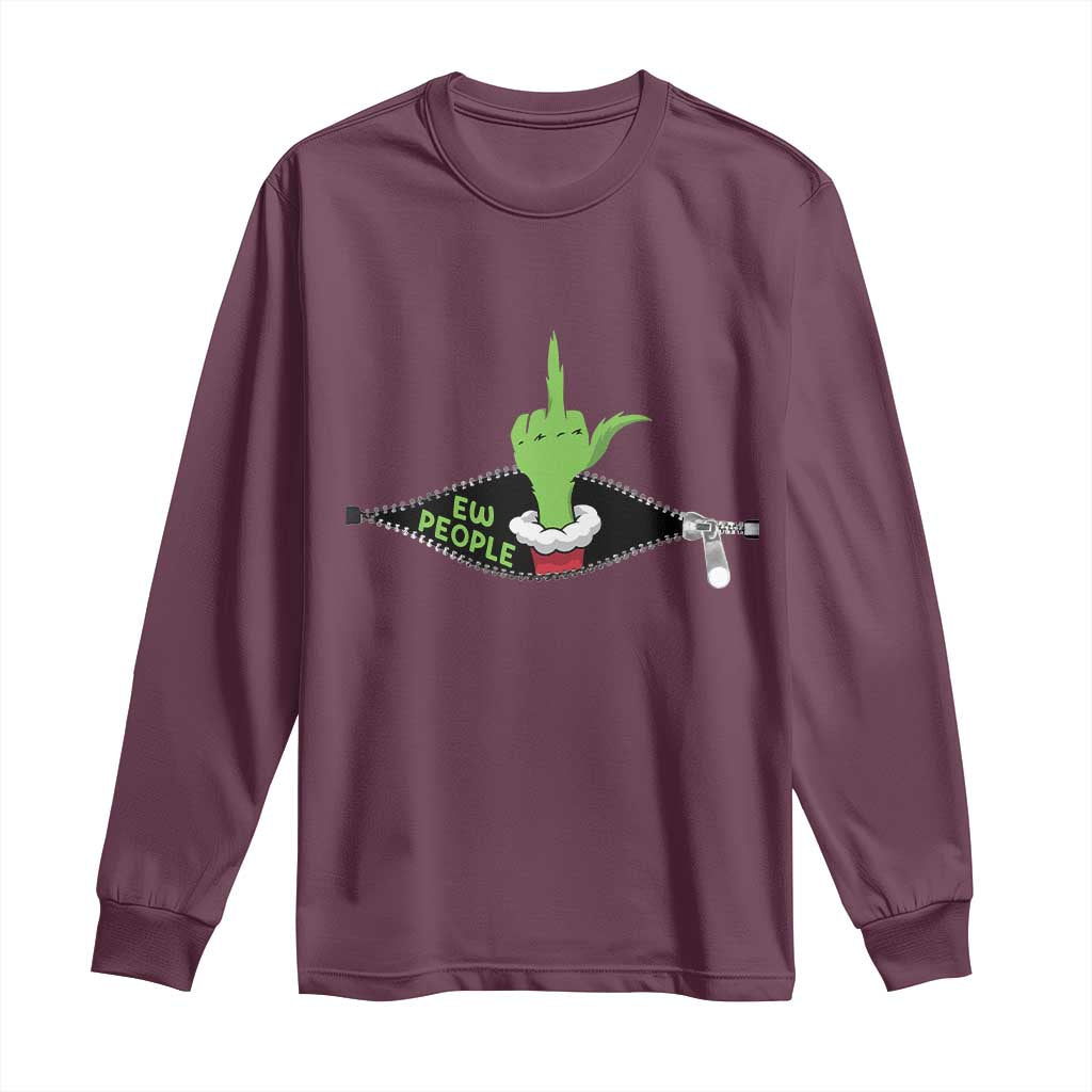 Funny Elf Hand Christmas Long Sleeve Shirt Ew People Anti Socaial Xmas TS14 Maroon Print Your Wear