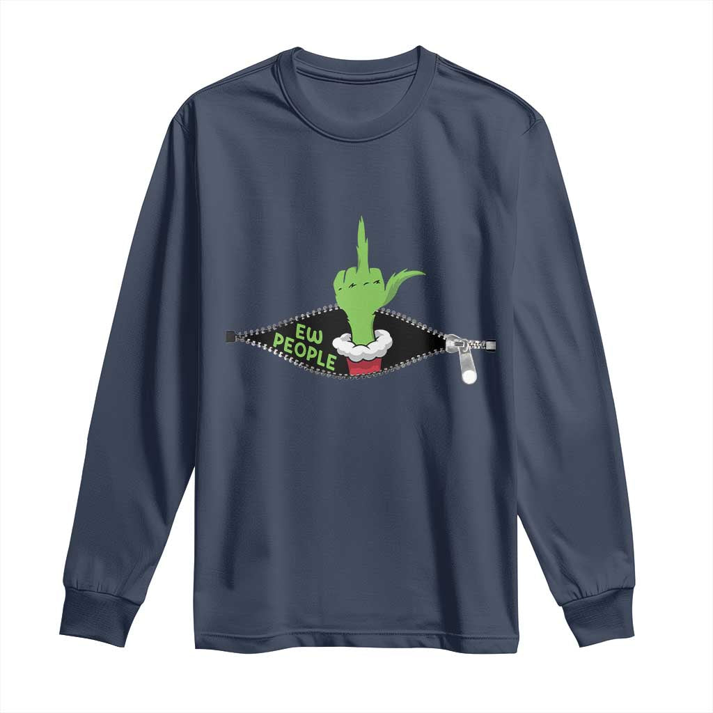Funny Elf Hand Christmas Long Sleeve Shirt Ew People Anti Socaial Xmas TS14 Navy Print Your Wear