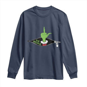 Funny Elf Hand Christmas Long Sleeve Shirt Ew People Anti Socaial Xmas TS14 Navy Print Your Wear