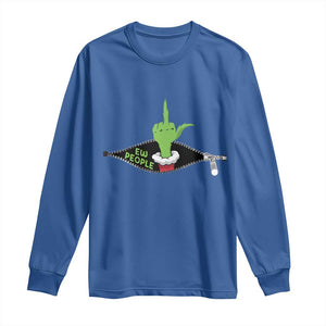 Funny Elf Hand Christmas Long Sleeve Shirt Ew People Anti Socaial Xmas TS14 Royal Blue Print Your Wear