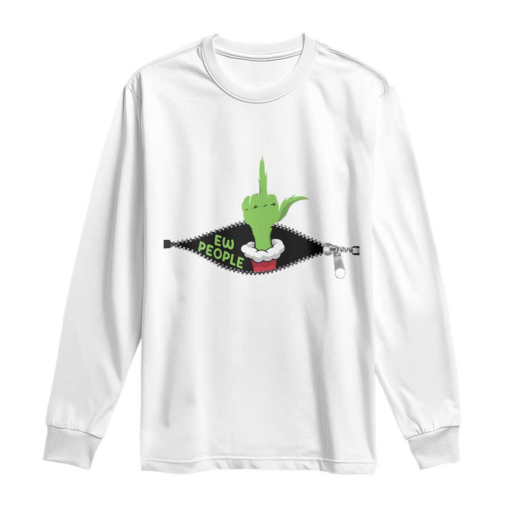 Funny Elf Hand Christmas Long Sleeve Shirt Ew People Anti Socaial Xmas TS14 White Print Your Wear