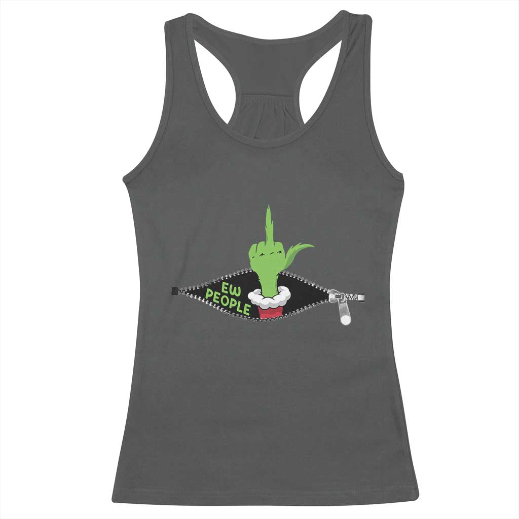 Funny Elf Hand Christmas Racerback Tank Top Ew People Anti Socaial Xmas TS14 Dark Heather Print Your Wear
