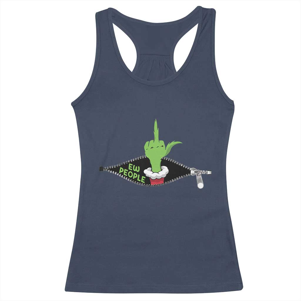 Funny Elf Hand Christmas Racerback Tank Top Ew People Anti Socaial Xmas TS14 Navy Print Your Wear