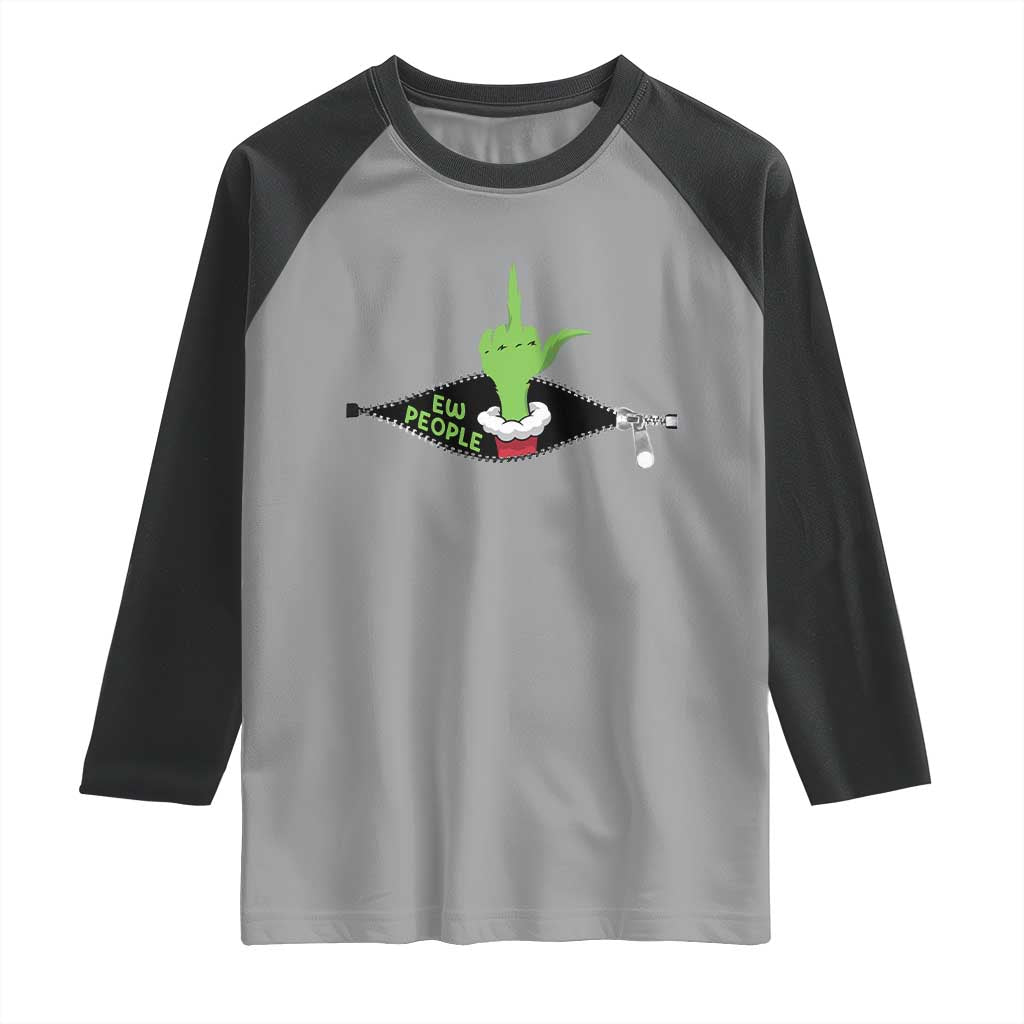 Funny Elf Hand Christmas Raglan Shirt Ew People Anti Socaial Xmas TS14 Sport Gray Black Print Your Wear
