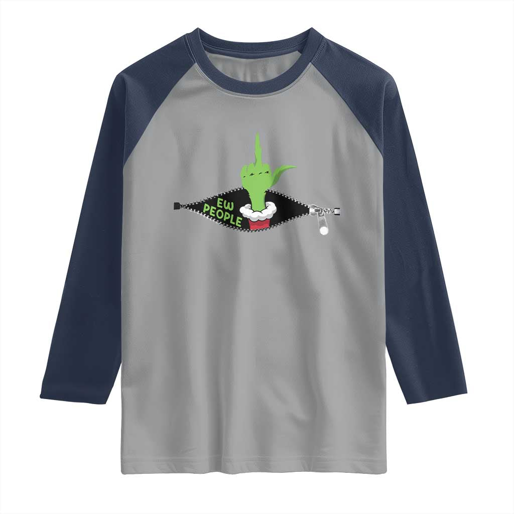 Funny Elf Hand Christmas Raglan Shirt Ew People Anti Socaial Xmas TS14 Sport Gray Navy Print Your Wear