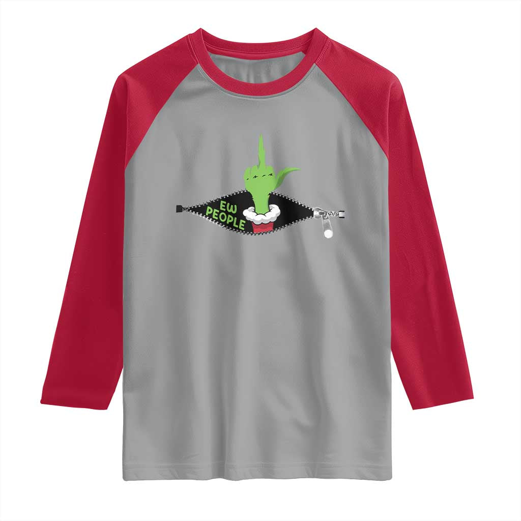 Funny Elf Hand Christmas Raglan Shirt Ew People Anti Socaial Xmas TS14 Sport Gray Red Print Your Wear