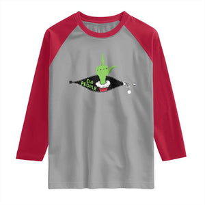 Funny Elf Hand Christmas Raglan Shirt Ew People Anti Socaial Xmas TS14 Sport Gray Red Print Your Wear