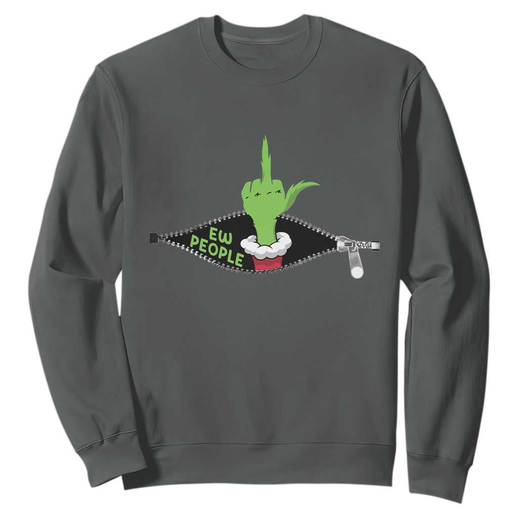 Funny Elf Hand Christmas Sweatshirt Ew People Anti Socaial Xmas TS14 Dark Heather Print Your Wear