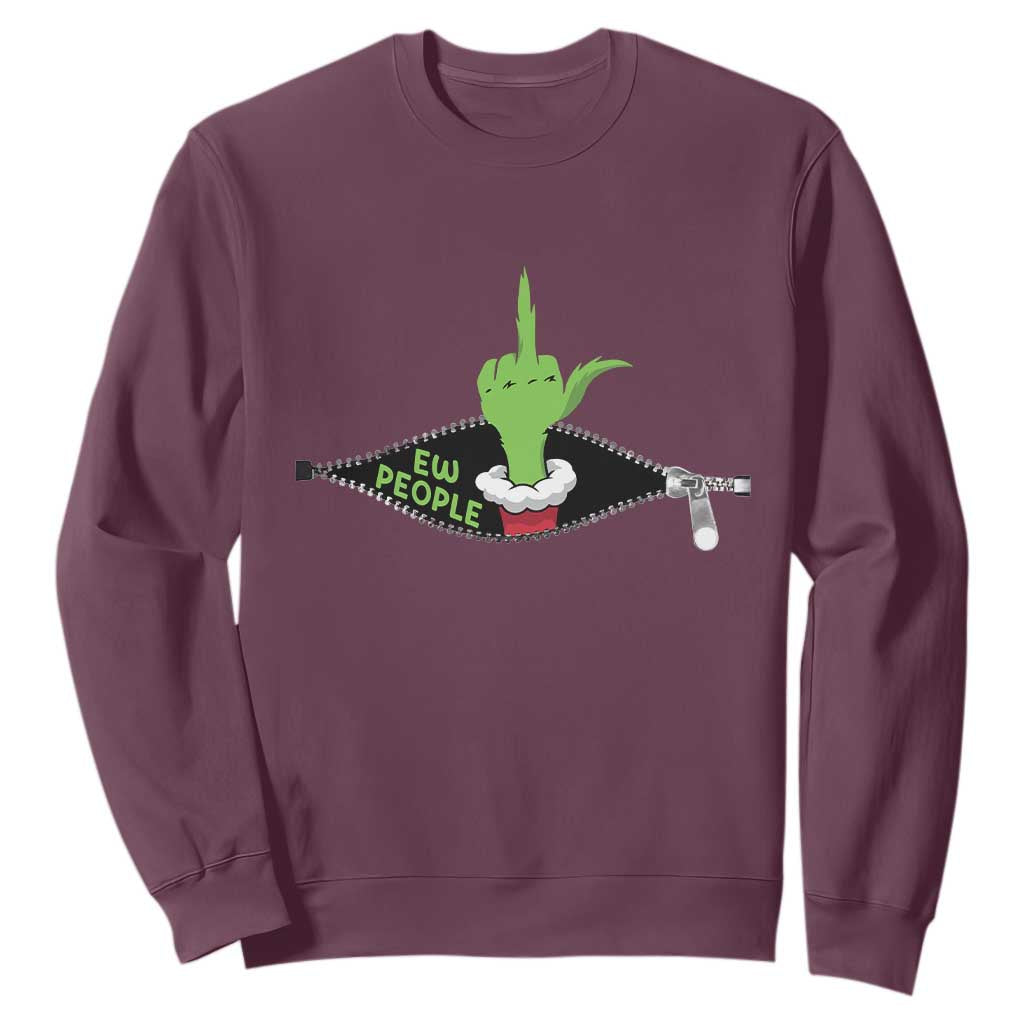 Funny Elf Hand Christmas Sweatshirt Ew People Anti Socaial Xmas TS14 Maroon Print Your Wear