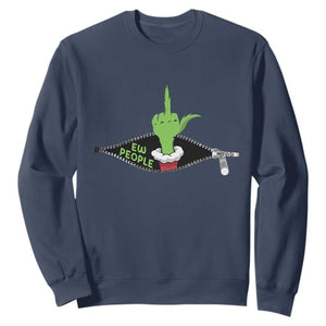 Funny Elf Hand Christmas Sweatshirt Ew People Anti Socaial Xmas TS14 Navy Print Your Wear