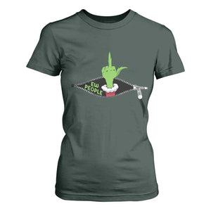 Funny Elf Hand Christmas T Shirt For Women Ew People Anti Socaial Xmas TS14 Dark Forest Green Print Your Wear