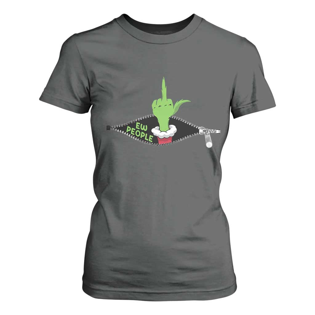 Funny Elf Hand Christmas T Shirt For Women Ew People Anti Socaial Xmas TS14 Dark Heather Print Your Wear