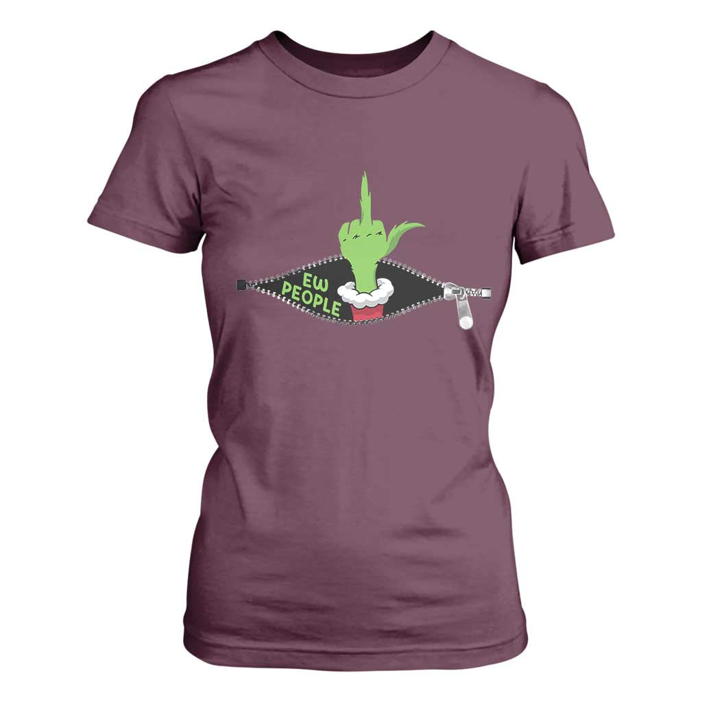 Funny Elf Hand Christmas T Shirt For Women Ew People Anti Socaial Xmas TS14 Maroon Print Your Wear