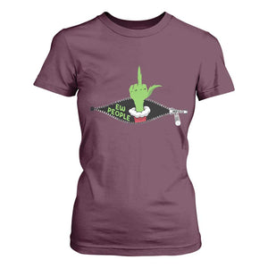 Funny Elf Hand Christmas T Shirt For Women Ew People Anti Socaial Xmas TS14 Maroon Print Your Wear