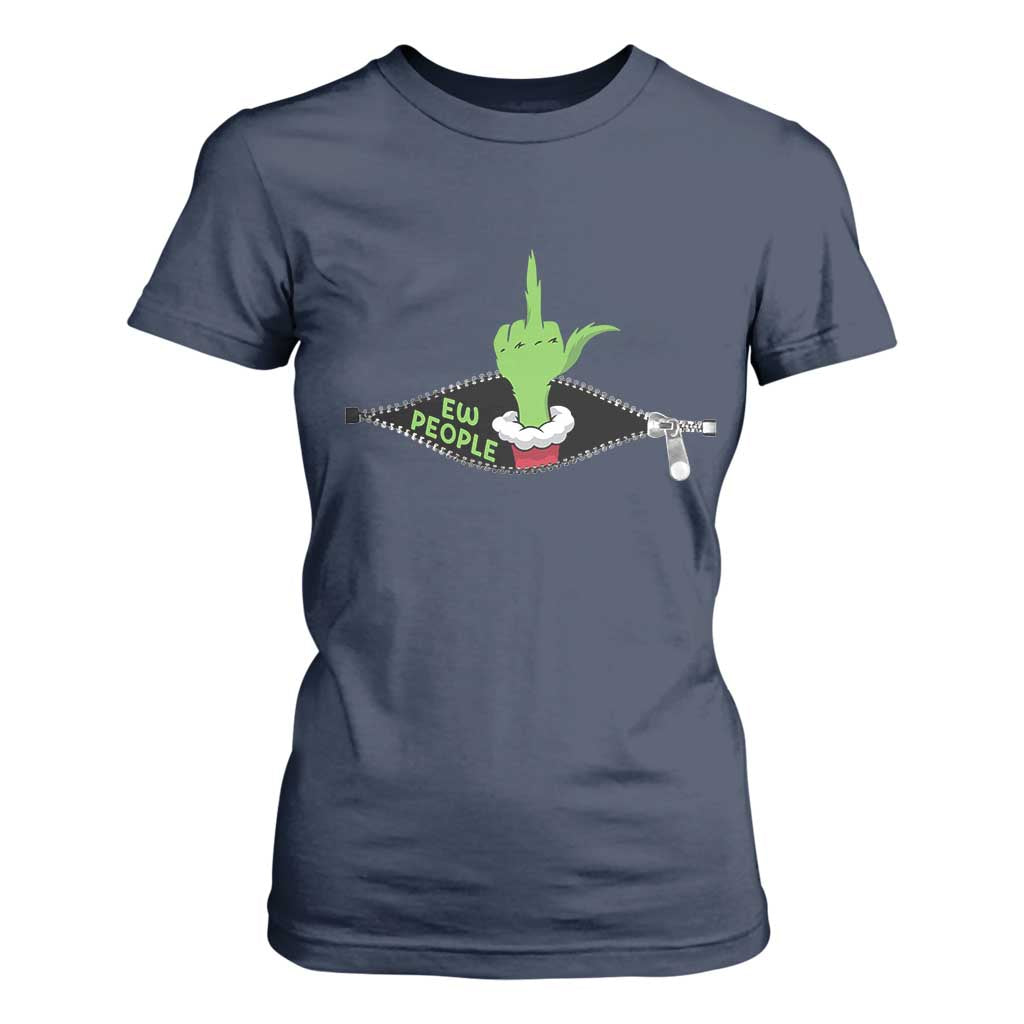 Funny Elf Hand Christmas T Shirt For Women Ew People Anti Socaial Xmas TS14 Navy Print Your Wear