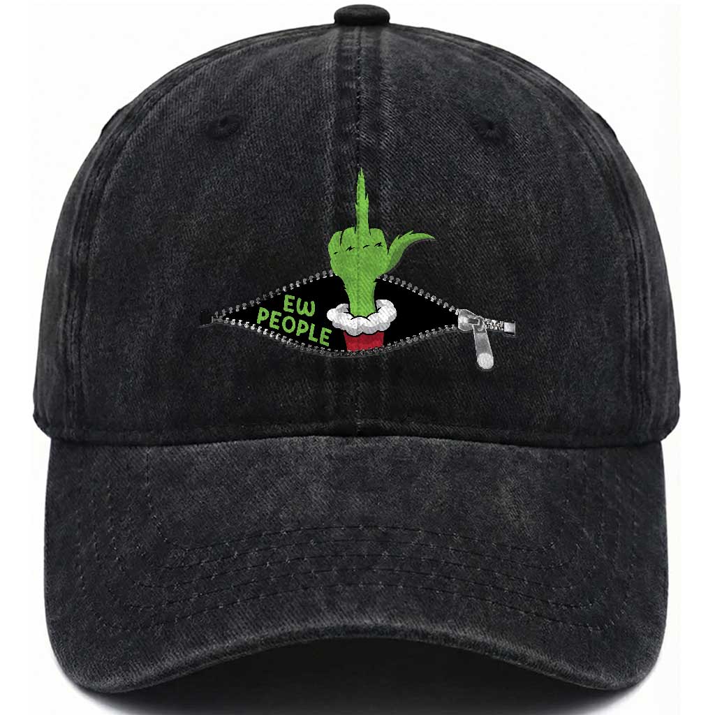 Funny Elf Hand Christmas Washed Cotton Baseball Cap Ew People Anti Socaial Xmas TS14 Washed Cap Universal Fit Black Print Your Wear