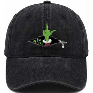 Funny Elf Hand Christmas Washed Cotton Baseball Cap Ew People Anti Socaial Xmas TS14 Washed Cap Universal Fit Black Print Your Wear