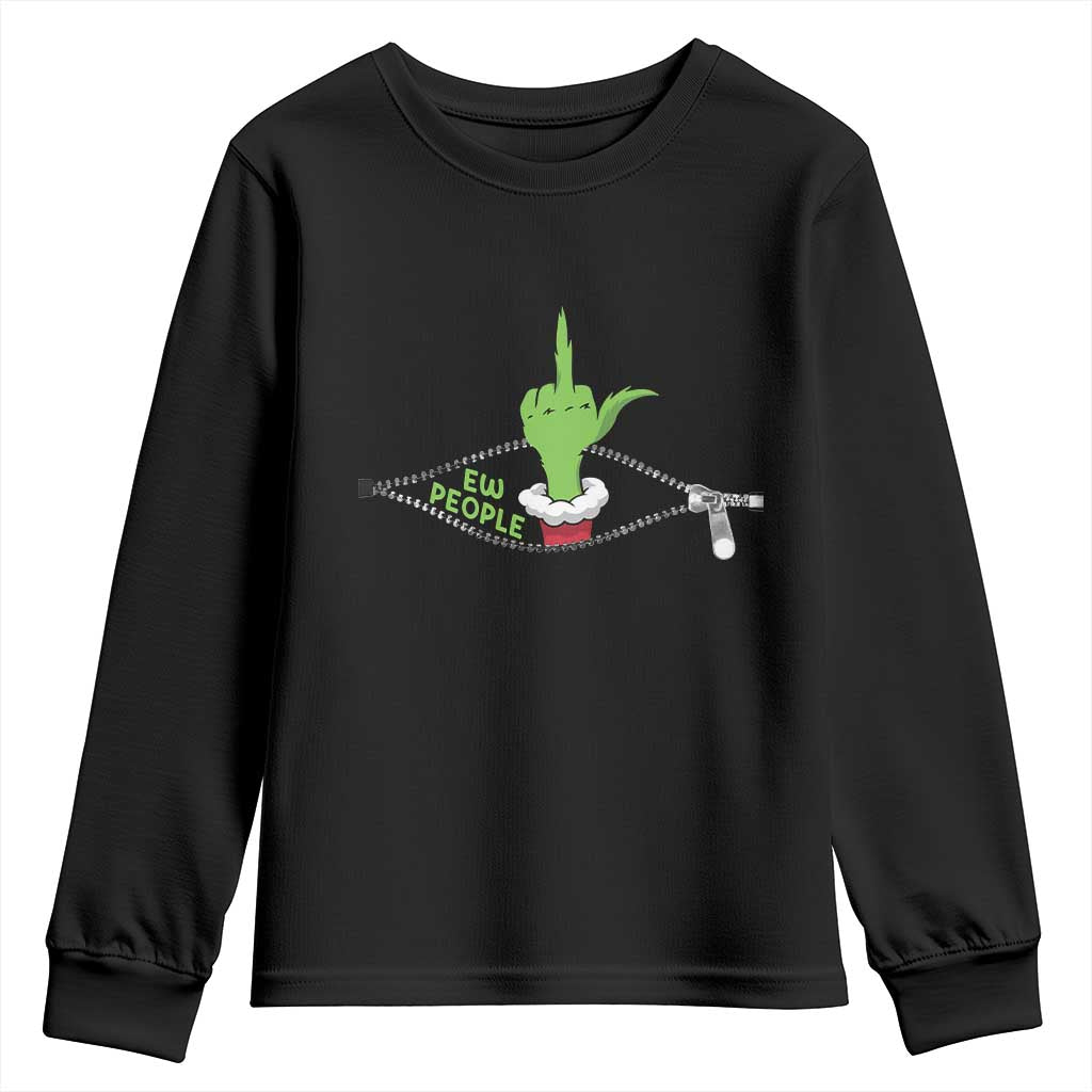Funny Elf Hand Christmas Youth Sweatshirt Ew People Anti Socaial Xmas TS14 Black Print Your Wear