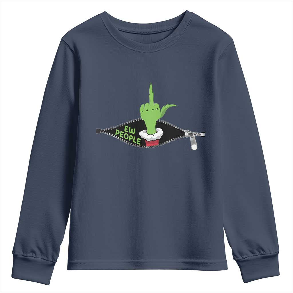 Funny Elf Hand Christmas Youth Sweatshirt Ew People Anti Socaial Xmas TS14 Navy Print Your Wear