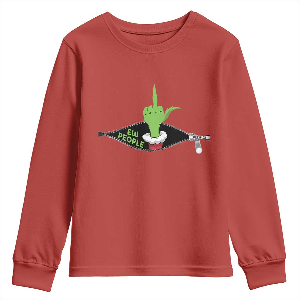 Funny Elf Hand Christmas Youth Sweatshirt Ew People Anti Socaial Xmas TS14 Red Print Your Wear
