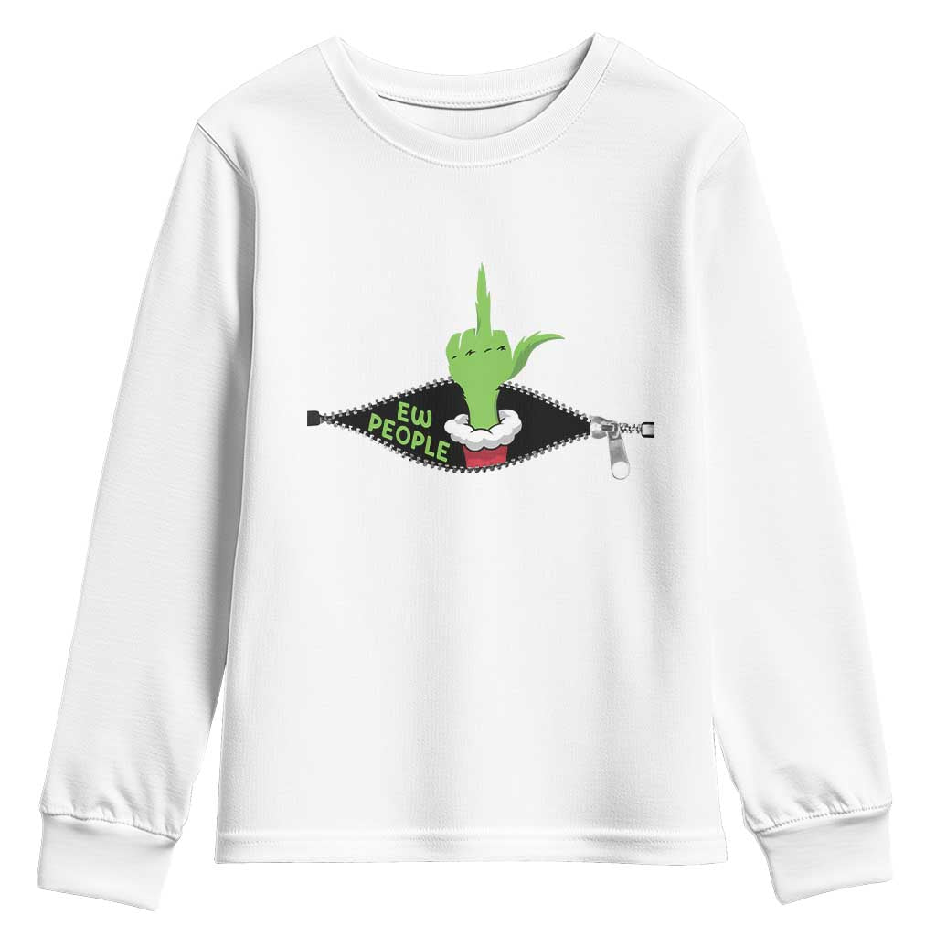 Funny Elf Hand Christmas Youth Sweatshirt Ew People Anti Socaial Xmas TS14 White Print Your Wear