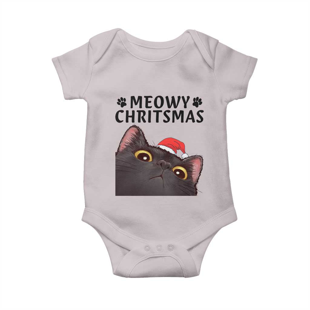 Funny Black Cat Christmas Baby Onesie Cute Kitty Xmas TS14 Ice Gray Print Your Wear