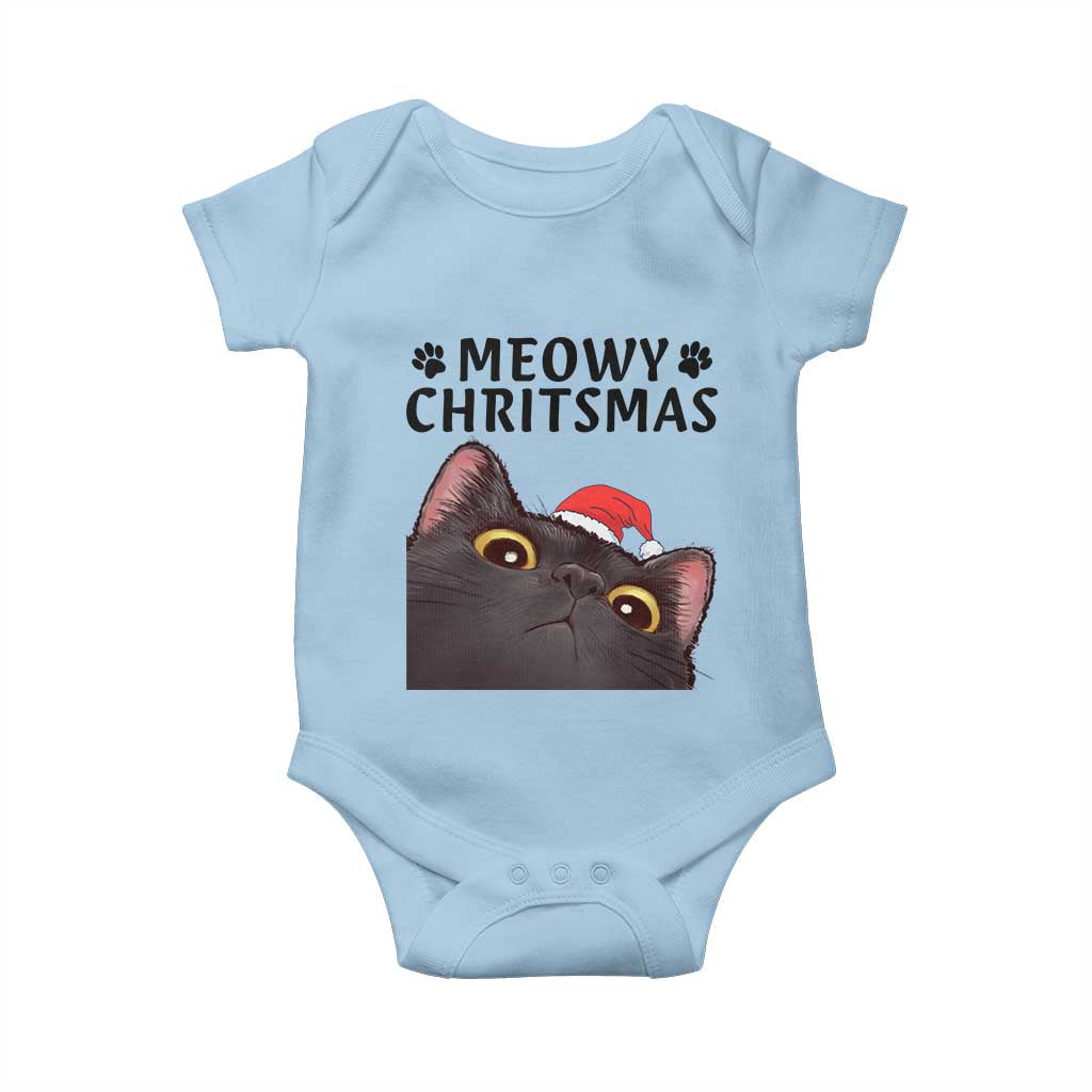 Funny Black Cat Christmas Baby Onesie Cute Kitty Xmas TS14 Light Blue Print Your Wear