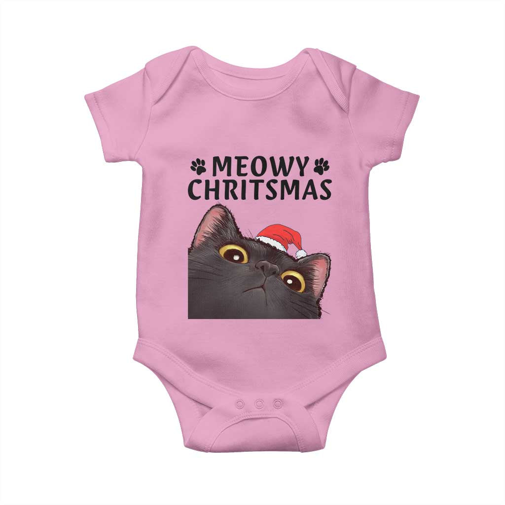 Funny Black Cat Christmas Baby Onesie Cute Kitty Xmas TS14 Light Pink Print Your Wear