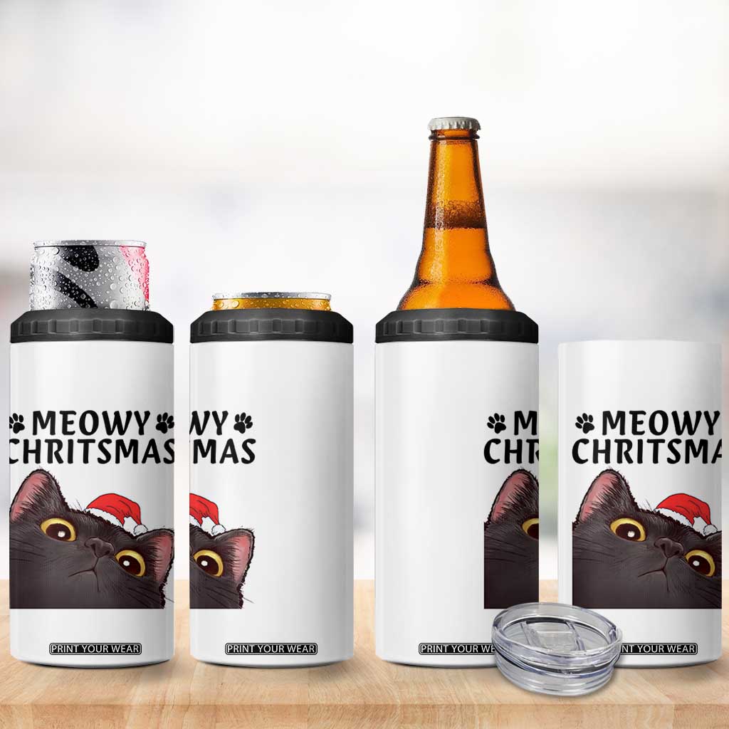 Funny Black Cat Christmas 4 in 1 Can Cooler Tumbler Cute Kitty Xmas TS14 Print Your Wear