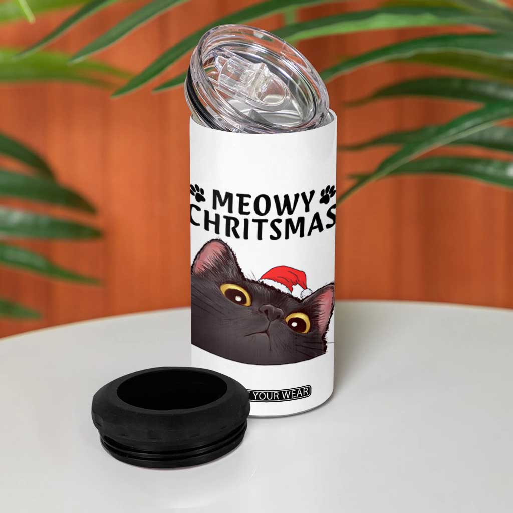 Funny Black Cat Christmas 4 in 1 Can Cooler Tumbler Cute Kitty Xmas TS14 Print Your Wear