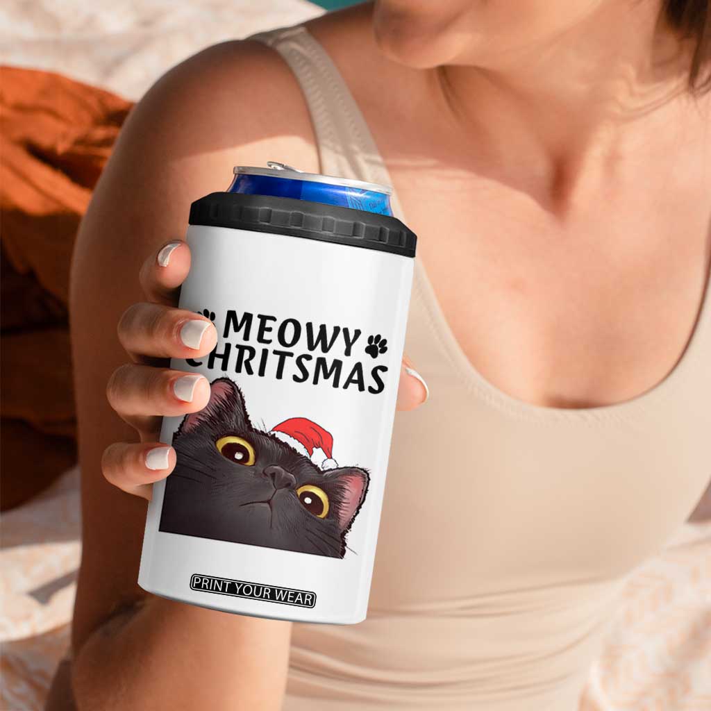 Funny Black Cat Christmas 4 in 1 Can Cooler Tumbler Cute Kitty Xmas TS14 Print Your Wear