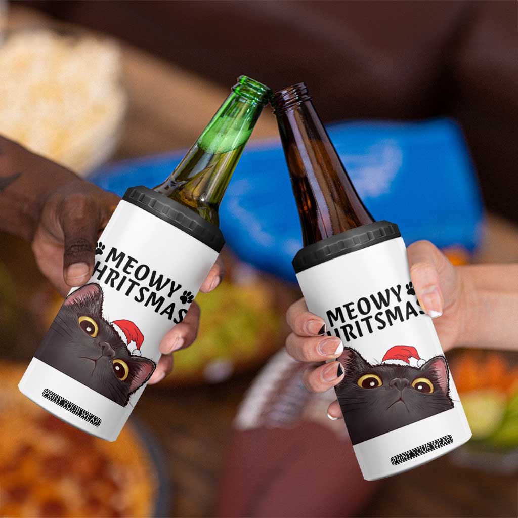 Funny Black Cat Christmas 4 in 1 Can Cooler Tumbler Cute Kitty Xmas TS14 Print Your Wear