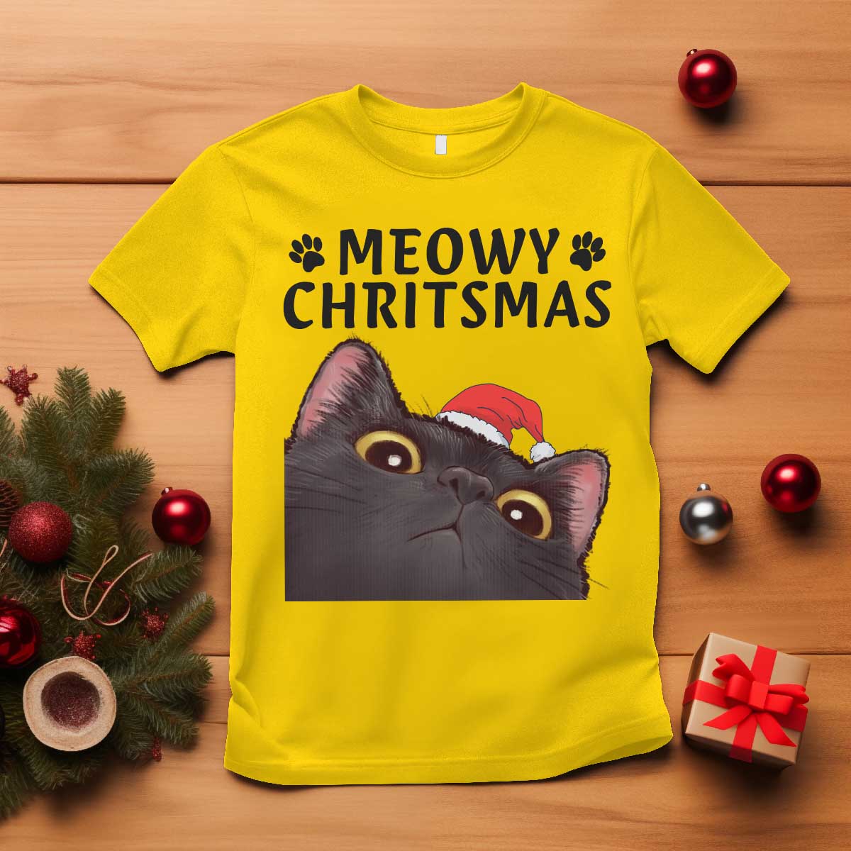 Funny Black Cat Christmas T Shirt Cute Kitty Xmas TS14 Daisy Print Your Wear