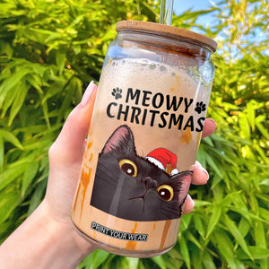 Funny Black Cat Christmas Glass Can Cute Kitty Xmas TS14 White Print Your Wear
