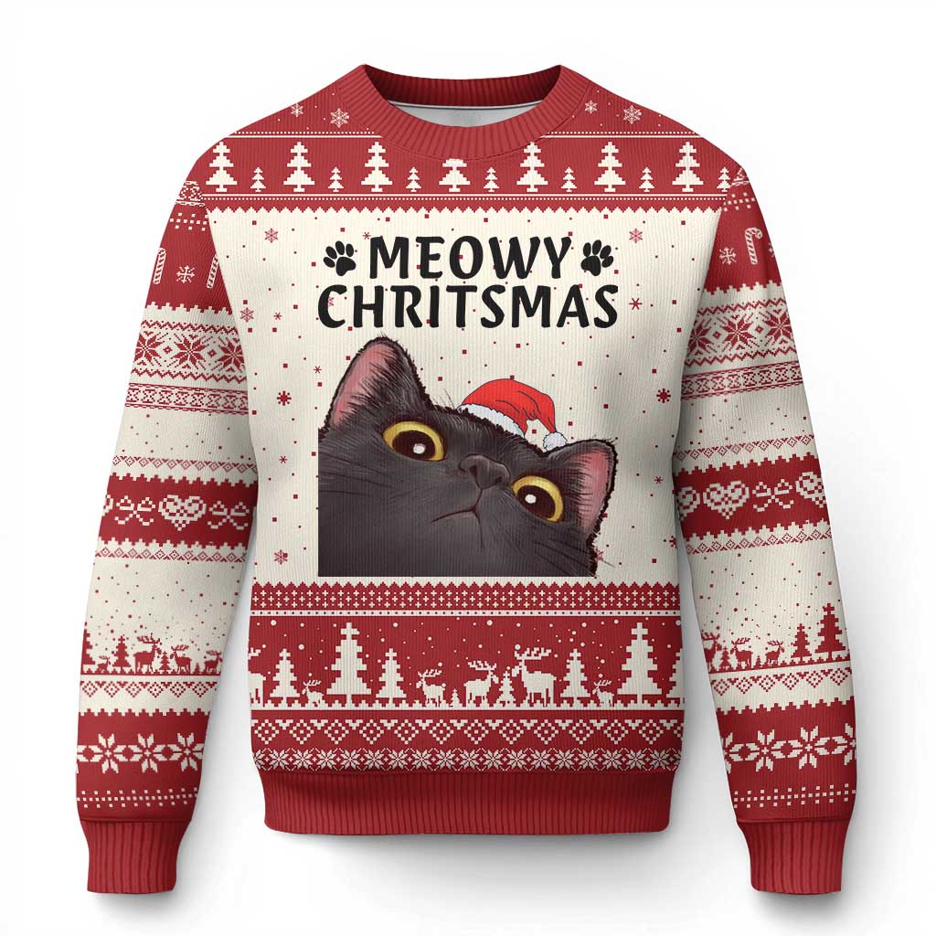 Funny Black Cat Xmas Ugly Christmas Sweater Cute Kitty Xmas TS14 Beige Red Print Your Wear