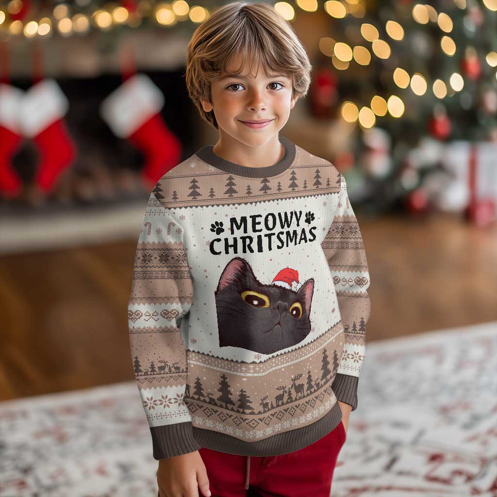 Funny Black Cat Xmas Ugly Christmas Sweater Cute Kitty Xmas TS14 Mocha Mousse Print Your Wear