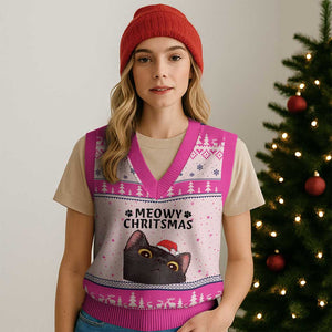Funny Black Cat Xmas V-Neck Knit Sweater Vest Cute Kitty Xmas TS14 Hot Pink Print Your Wear