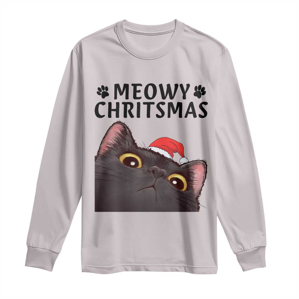 Funny Black Cat Christmas Long Sleeve Shirt Cute Kitty Xmas TS14 Ice Gray Print Your Wear